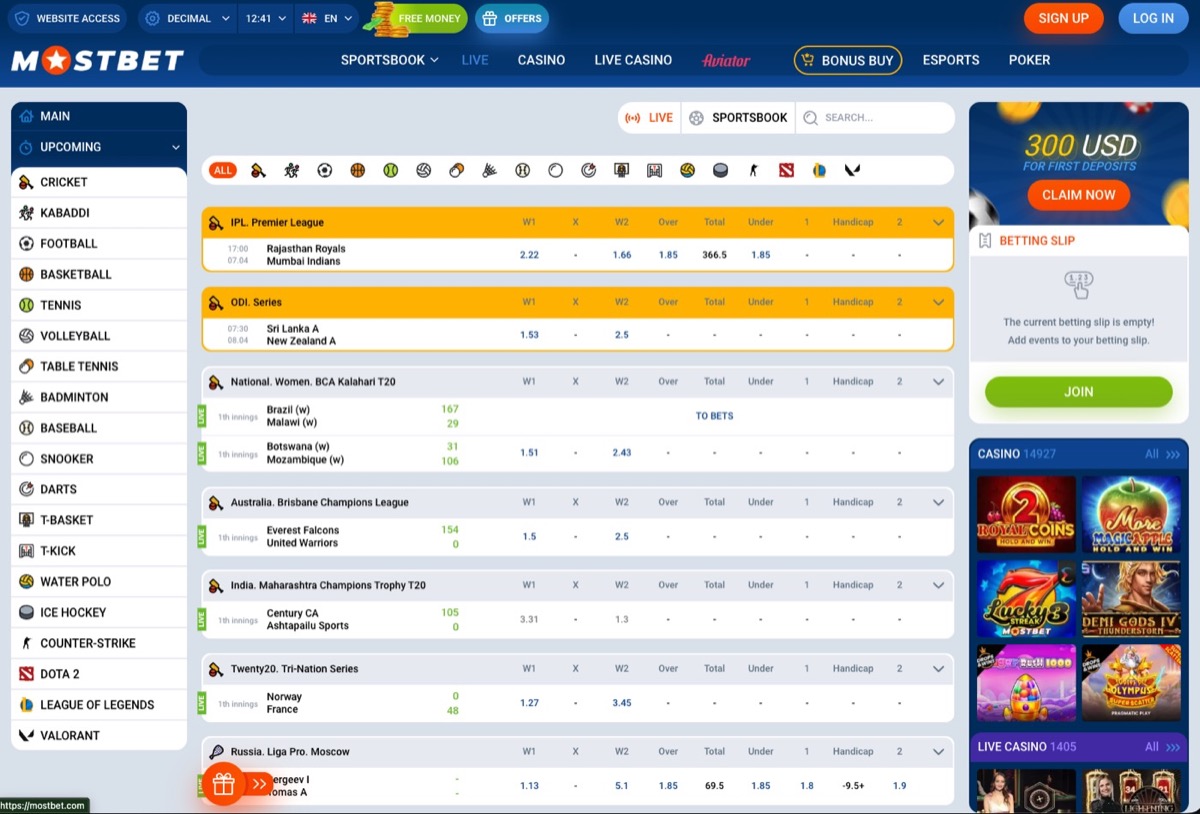 Mostbet mirror homepage loaded in a browser with the sportsbook fully visible, matching the kind of page state users should see when access is working normally